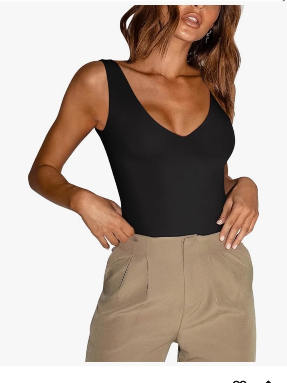 ReoRia Black V-Neck Sleeveless Bodysuit